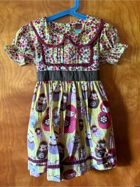 Matilda Jane Yellow Dress with Pink & Purple Doll Print